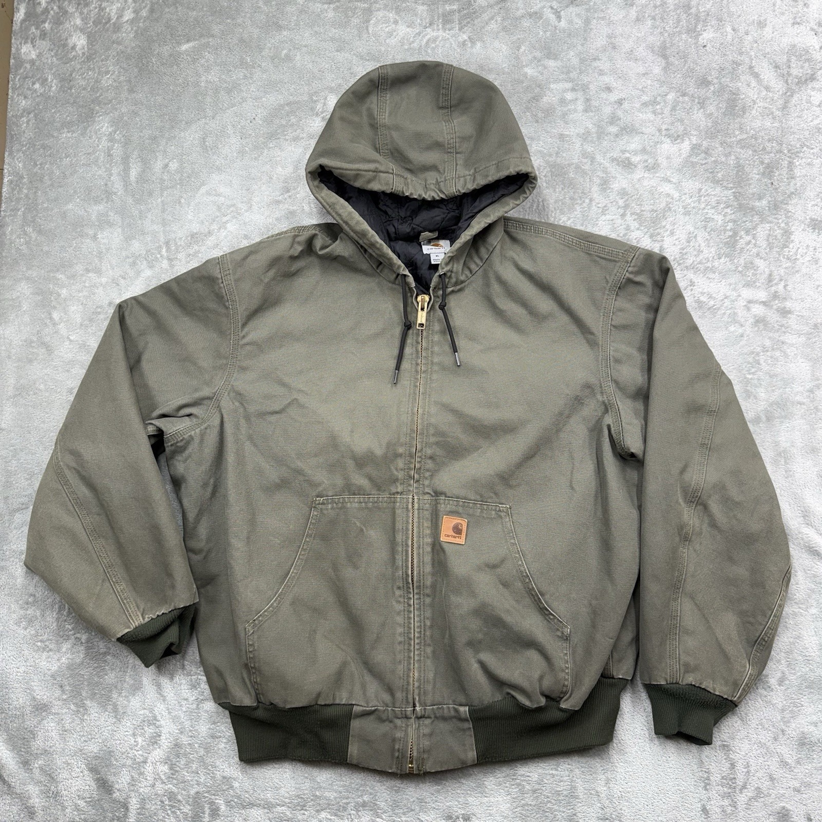 Vintage Carhartt Green Duck Canvas Quilt Lined Hooded Jacket Men Med J280 Mos Xl